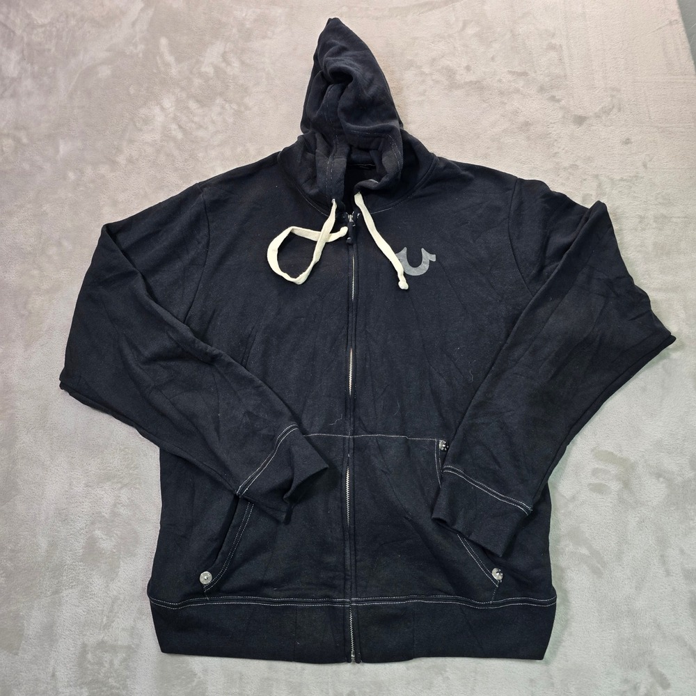 True Religion Mens Classic Logo Zip Up Hoodie Black World Tour Buddha 3XL